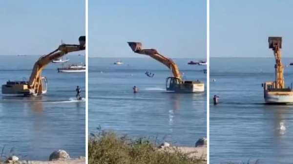 Опасный аттракцион с экскаватором в море: на жителя Актау составили два адмпротокола